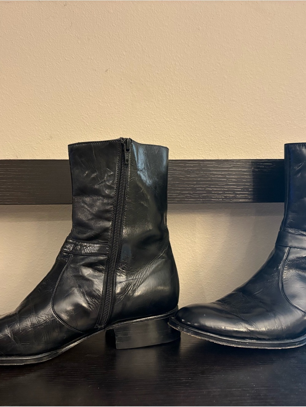 Men's Black Leather Ankle Boots Side-Zip Beatles Motorcycle 7 - Picture 2 of 9